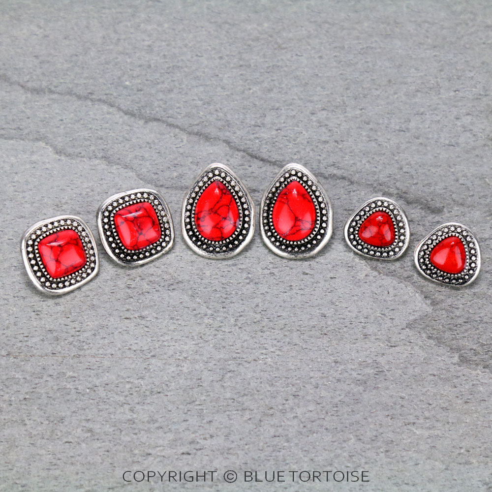 3 Pair Semi Stone Earring Set