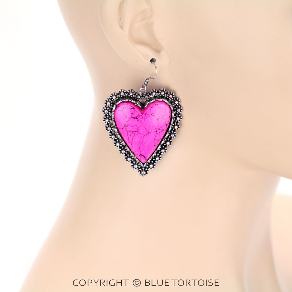 Heart Stone Dangle Earrings - Image 2