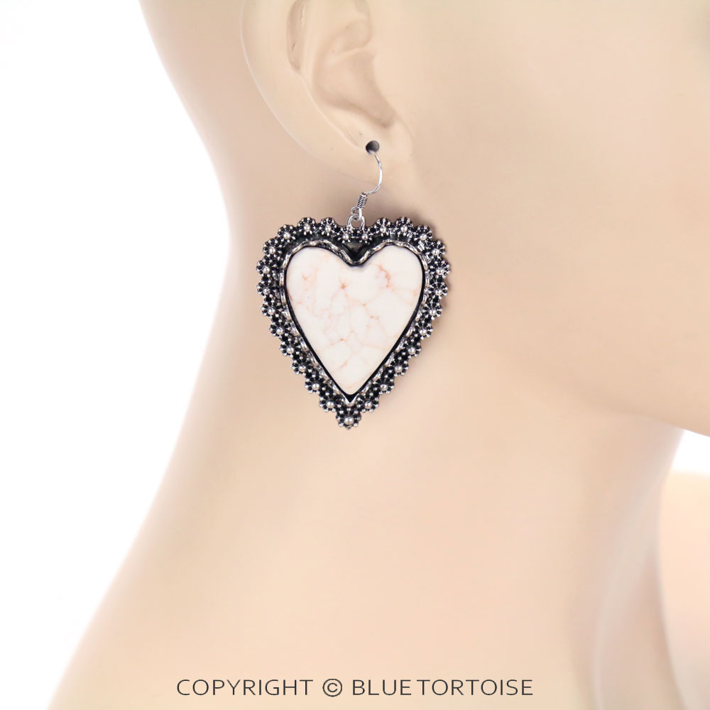 Heart Stone Dangle Earrings - Image 2