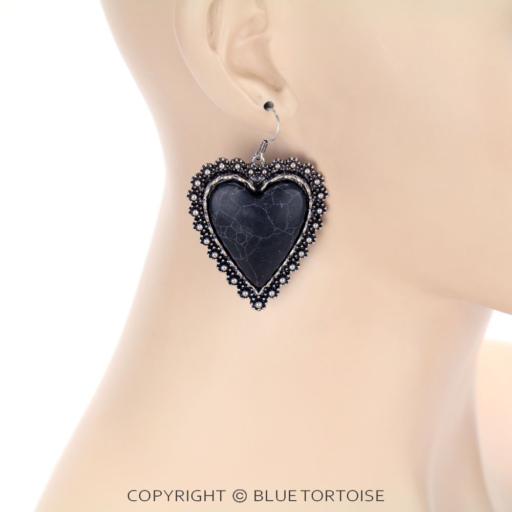 Heart Stone Dangle Earrings - Image 2
