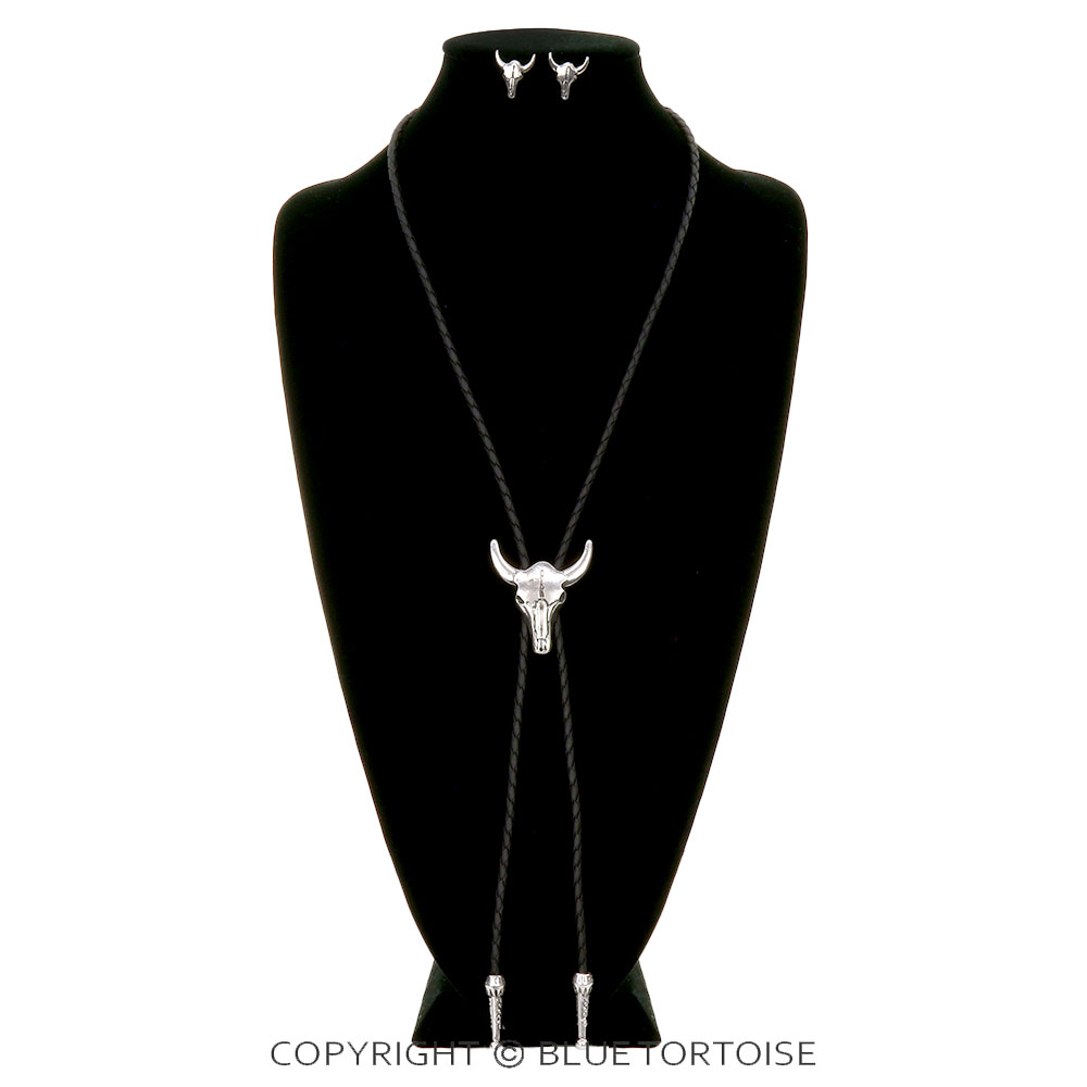 Western Steer Skull Bolo Necklace Set - Image 2