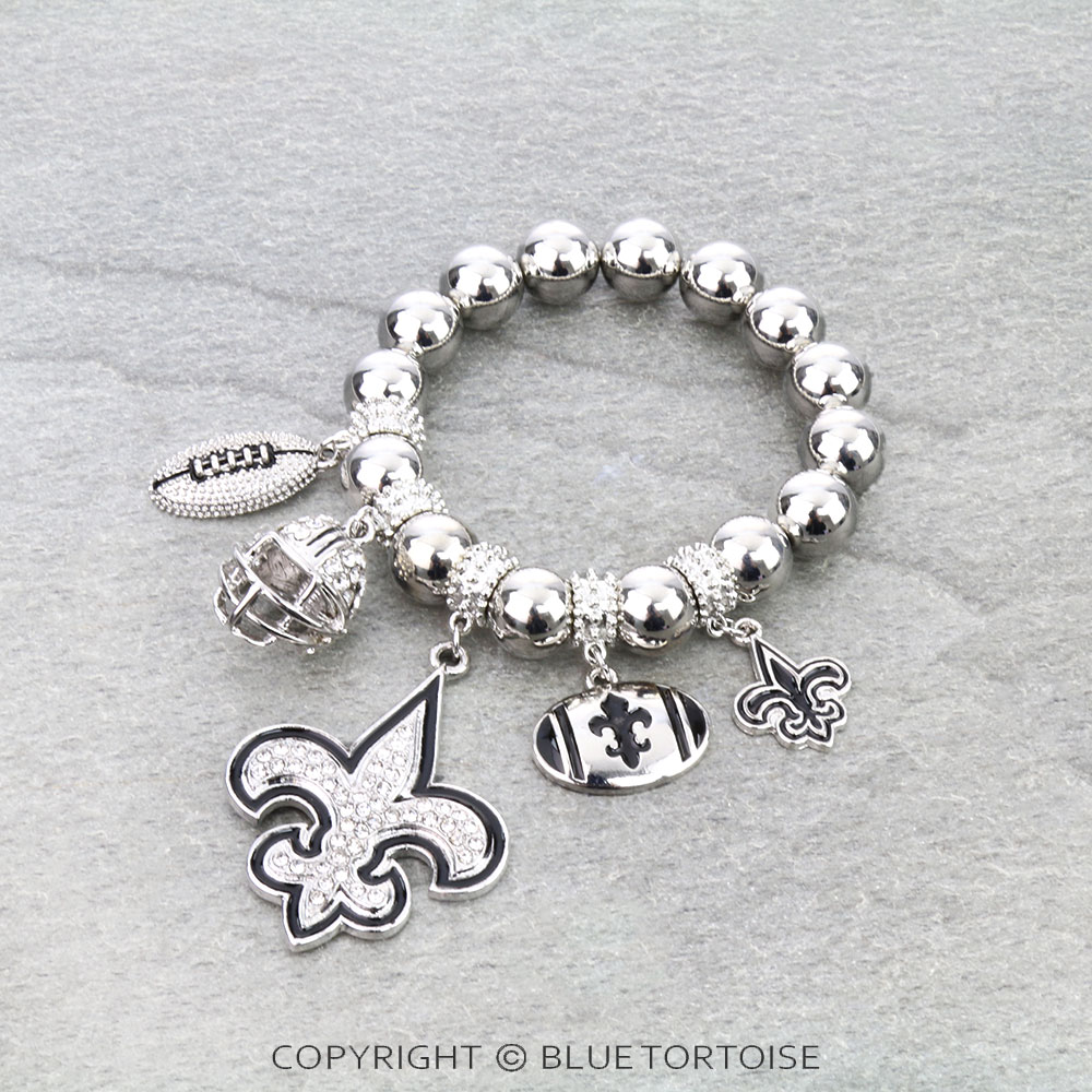 Fleur De Lis Football Theme Stretch Bracelet