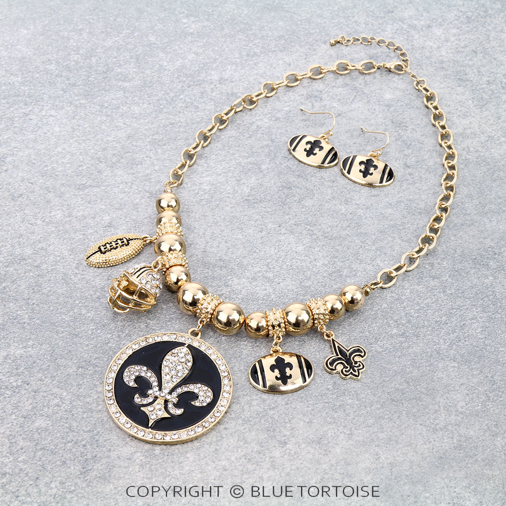 Fleur De Lis Football Theme Necklace Set