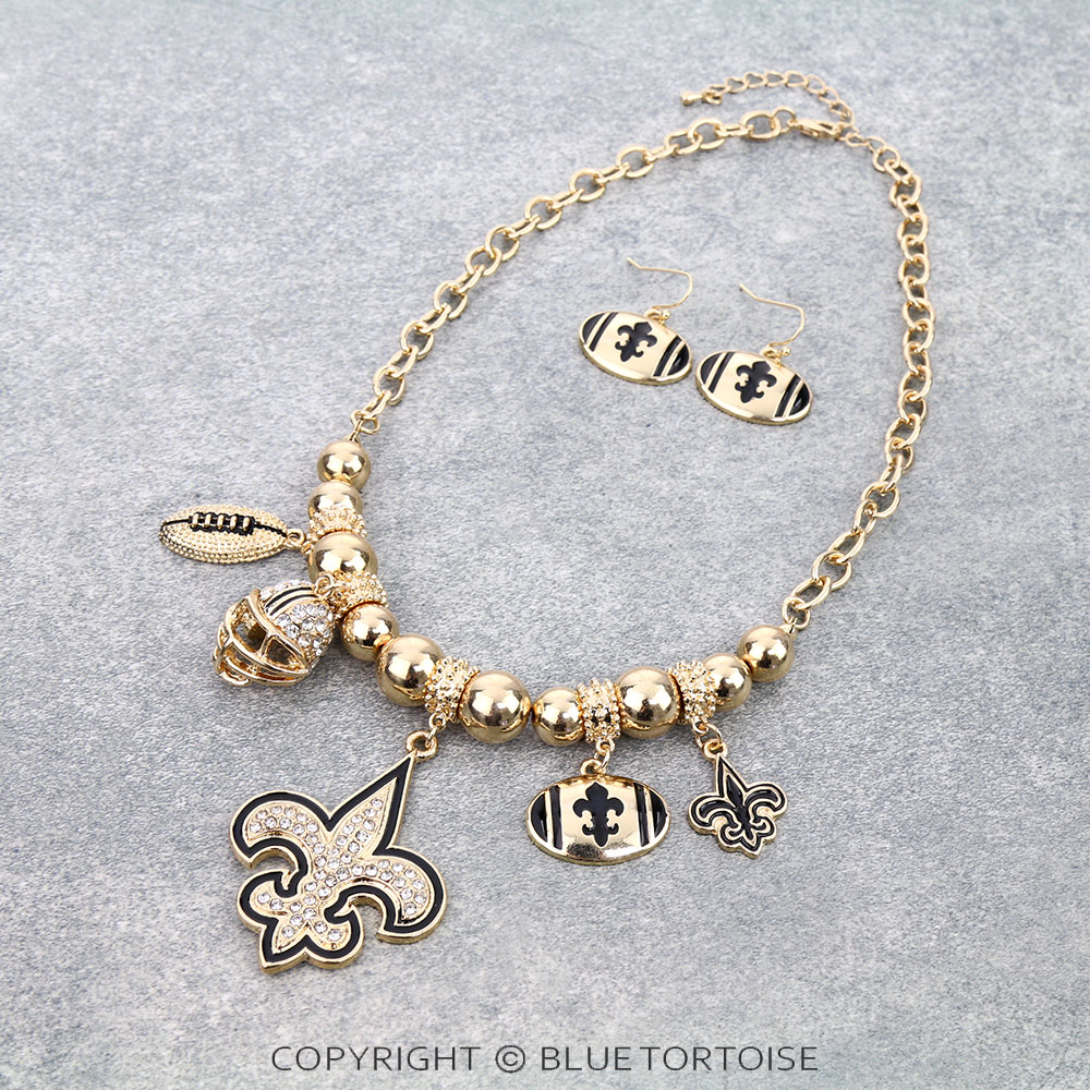 Fleur De Lis Football Theme Necklace Set