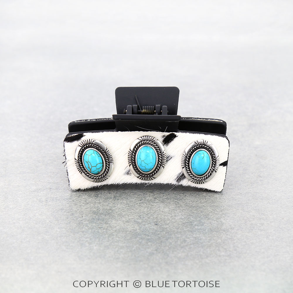 Genuine Cowhide Stone Hair Claw Clip - Image 2