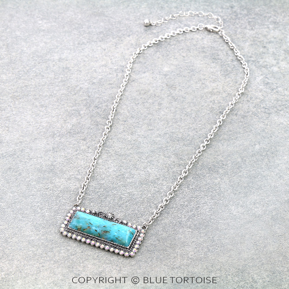 Western Rectangle Hand Craft Stone Necklace