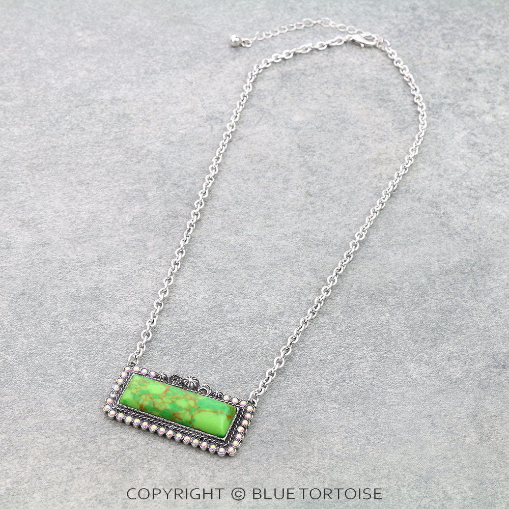 Western Rectangle Hand Craft Stone Necklace
