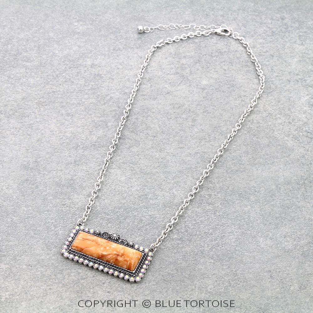 Western Rectangle Hand Craft Stone Necklace