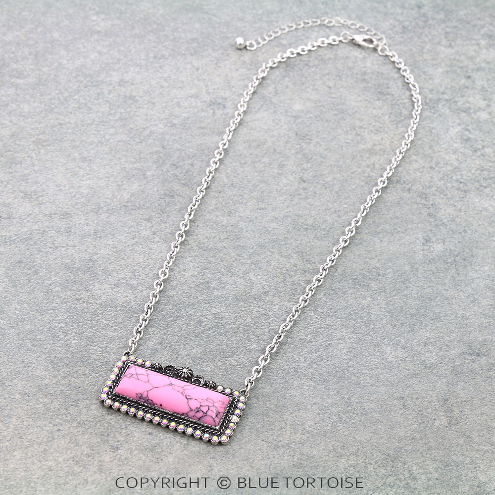 Western Rectangle Hand Craft Stone Necklace