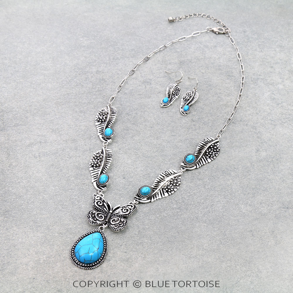 Western Butterfly Stone Necklace Set