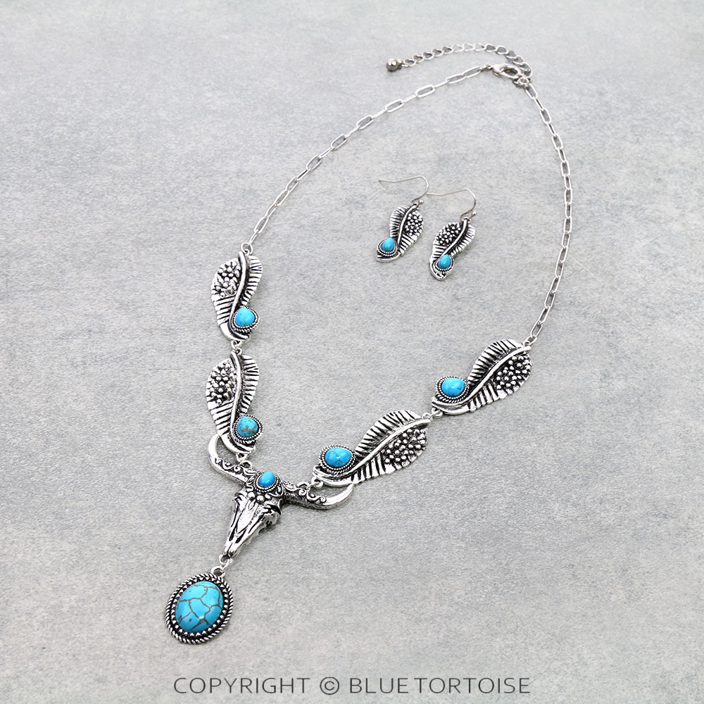 Western Steer Skull Stone Necklace Set