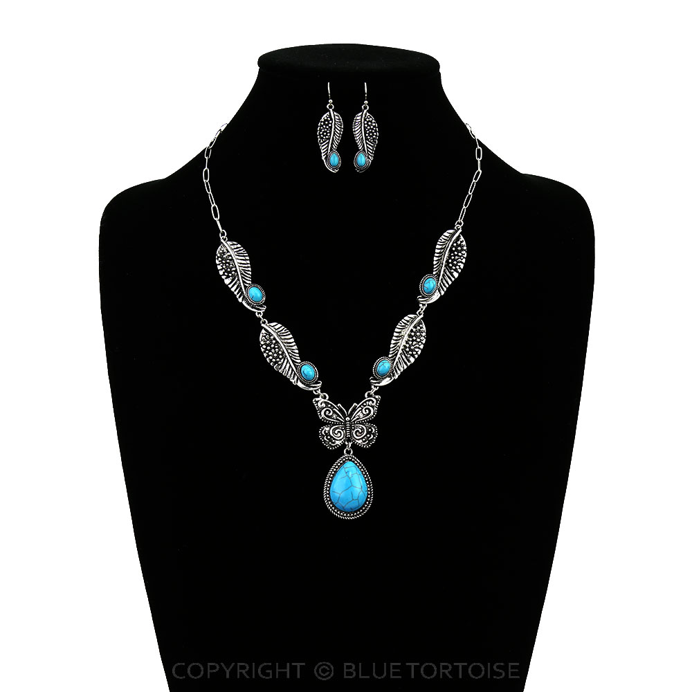 Western Butterfly Stone Necklace Set - Image 2