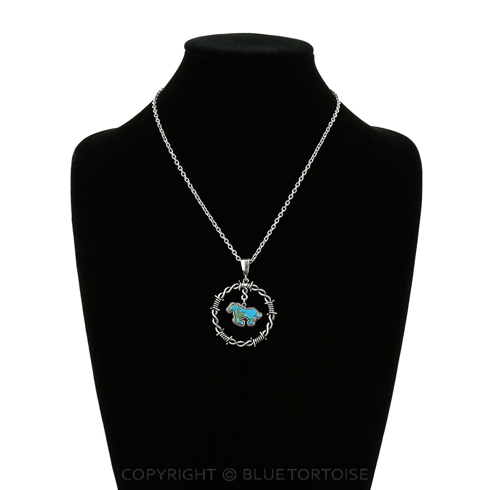 Western Barbed Wire with Horse Stone Pendant Necklace - Image 2