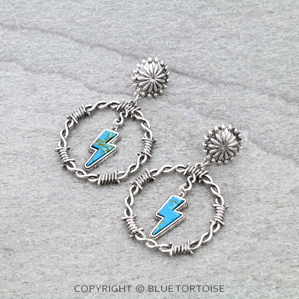 Western Barbed Wire with Thunder Stone Stud Earrings