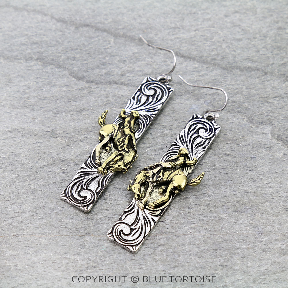 Western TXR Rodeo Bar Dangle Earrings