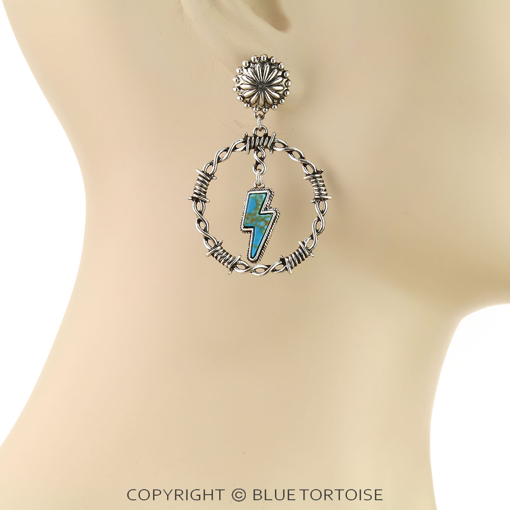 Western Barbed Wire with Thunder Stone Stud Earrings - Image 2