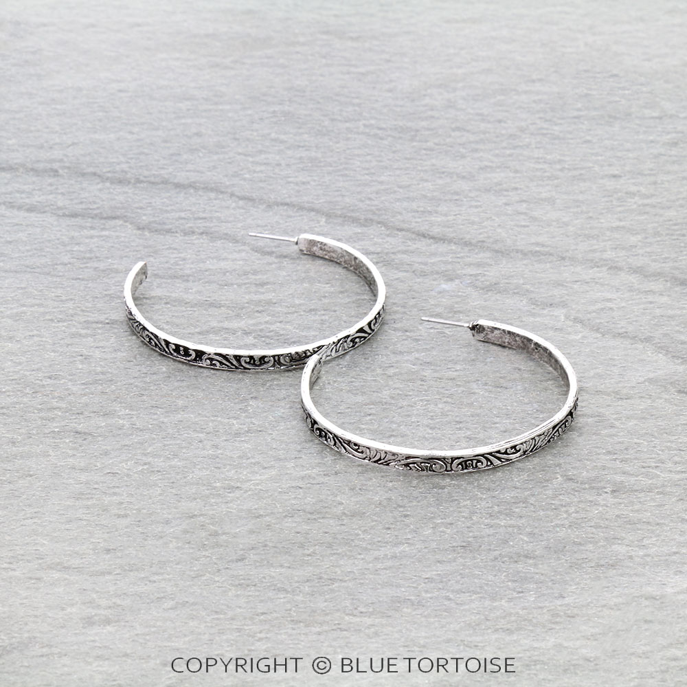 Western Medium Engraved Hoop Earrings