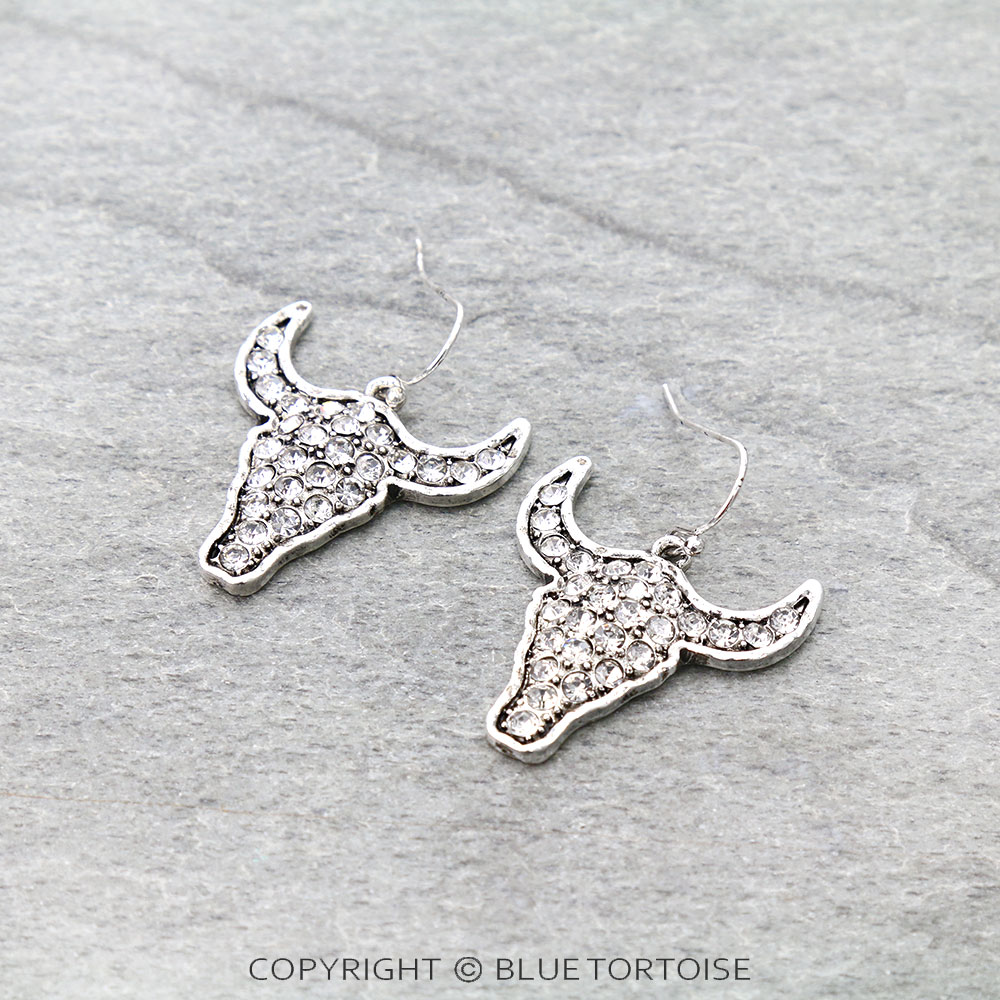 Western Steer Skull Stone Dangle Earrings