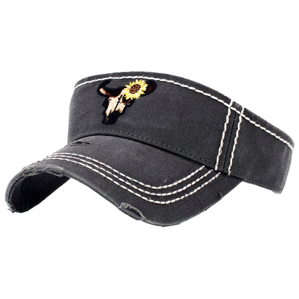 Leopard Steer Skull Sunflower Vintage Sun Visor - Image 2