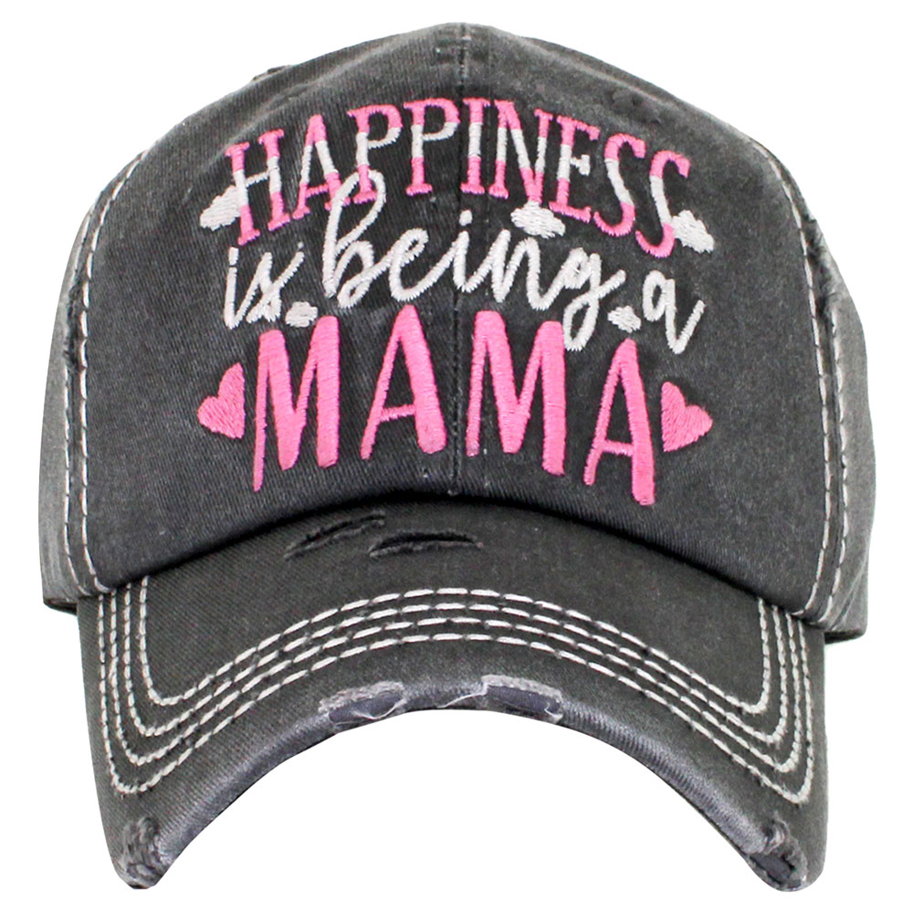 "HAPPINESS is Being on MAMA" Washed Vintage Ball Cap