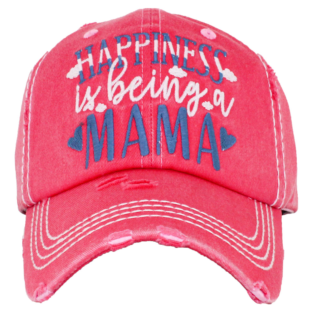 "HAPPINESS is Being on MAMA" Washed Vintage Ball Cap
