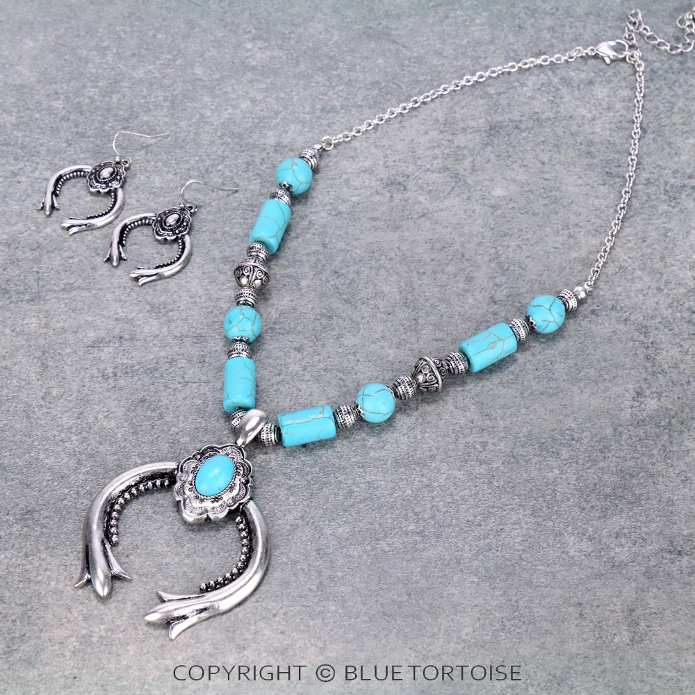 Western Squash Blossom Pendant with Semi Stone Necklace Set