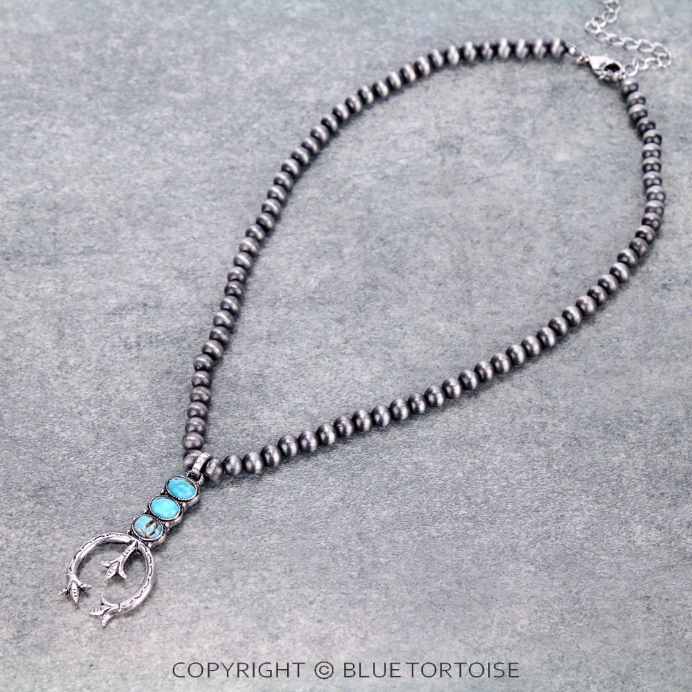 Western Navajo Style Pearl with Squash Blossom Pendant Necklace