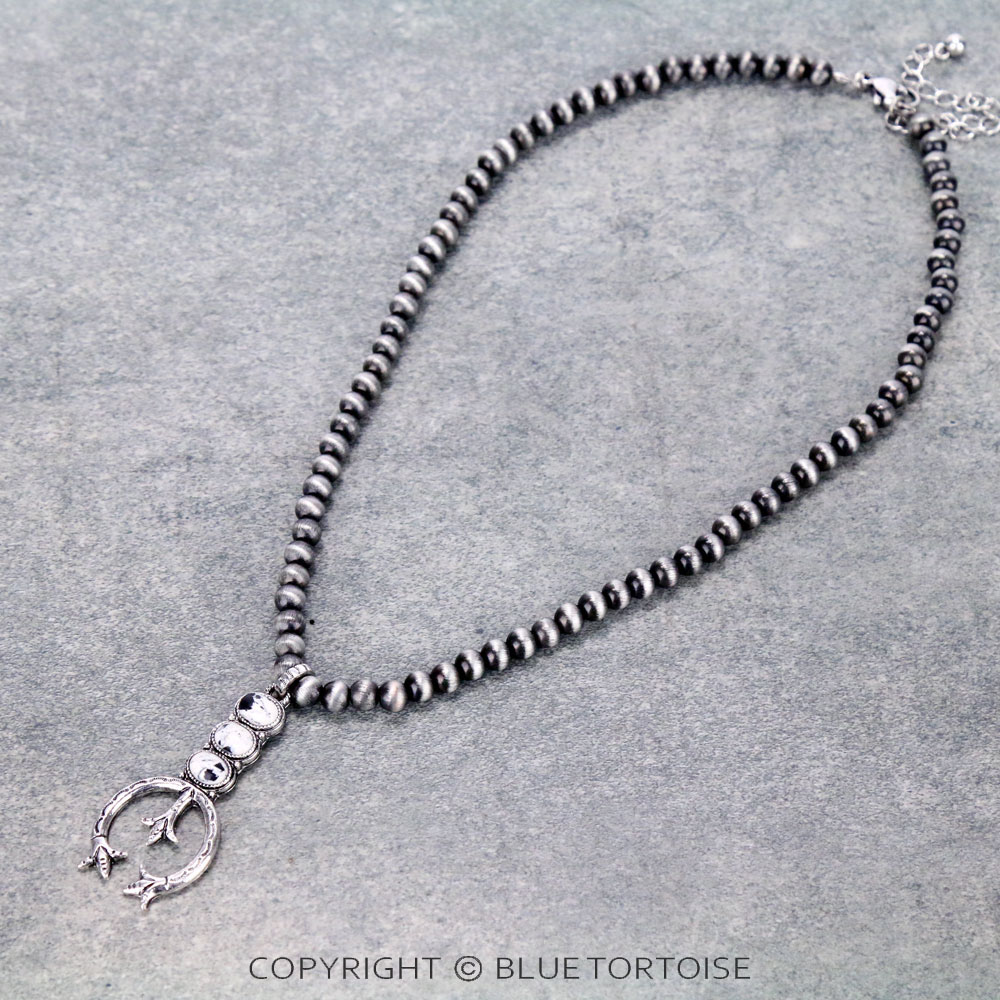 Western Navajo Style Pearl with Squash Blossom Pendant Necklace