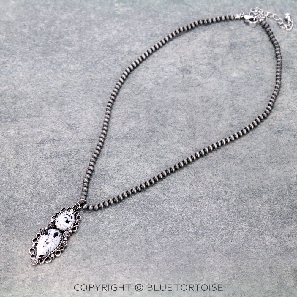 Western Navajo Style Pearl with Semi Stone Pendant Necklace