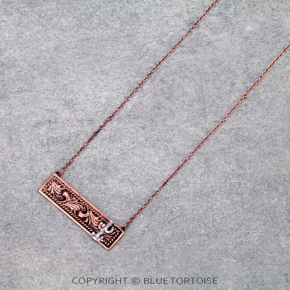 Western Cactus Bar Pendant Necklace