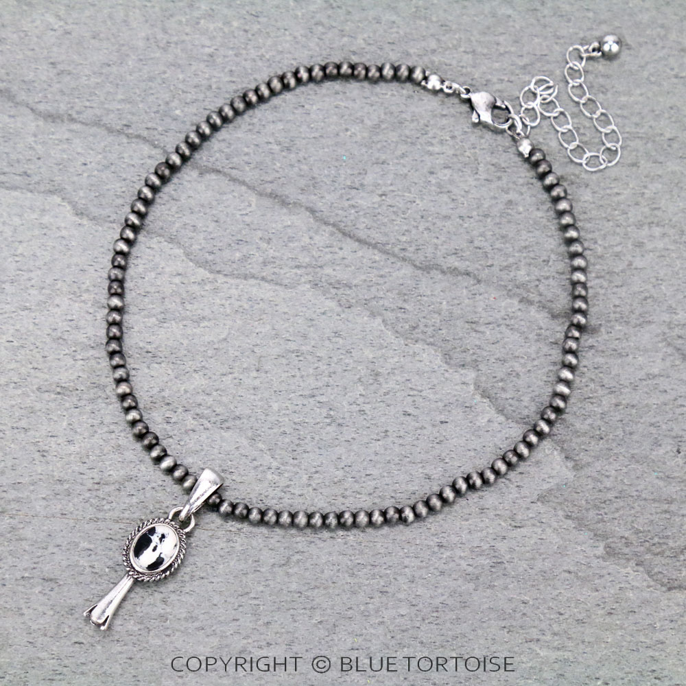 4mm Navajo Style Pearl with Single Squash Blossom Pendant Choker