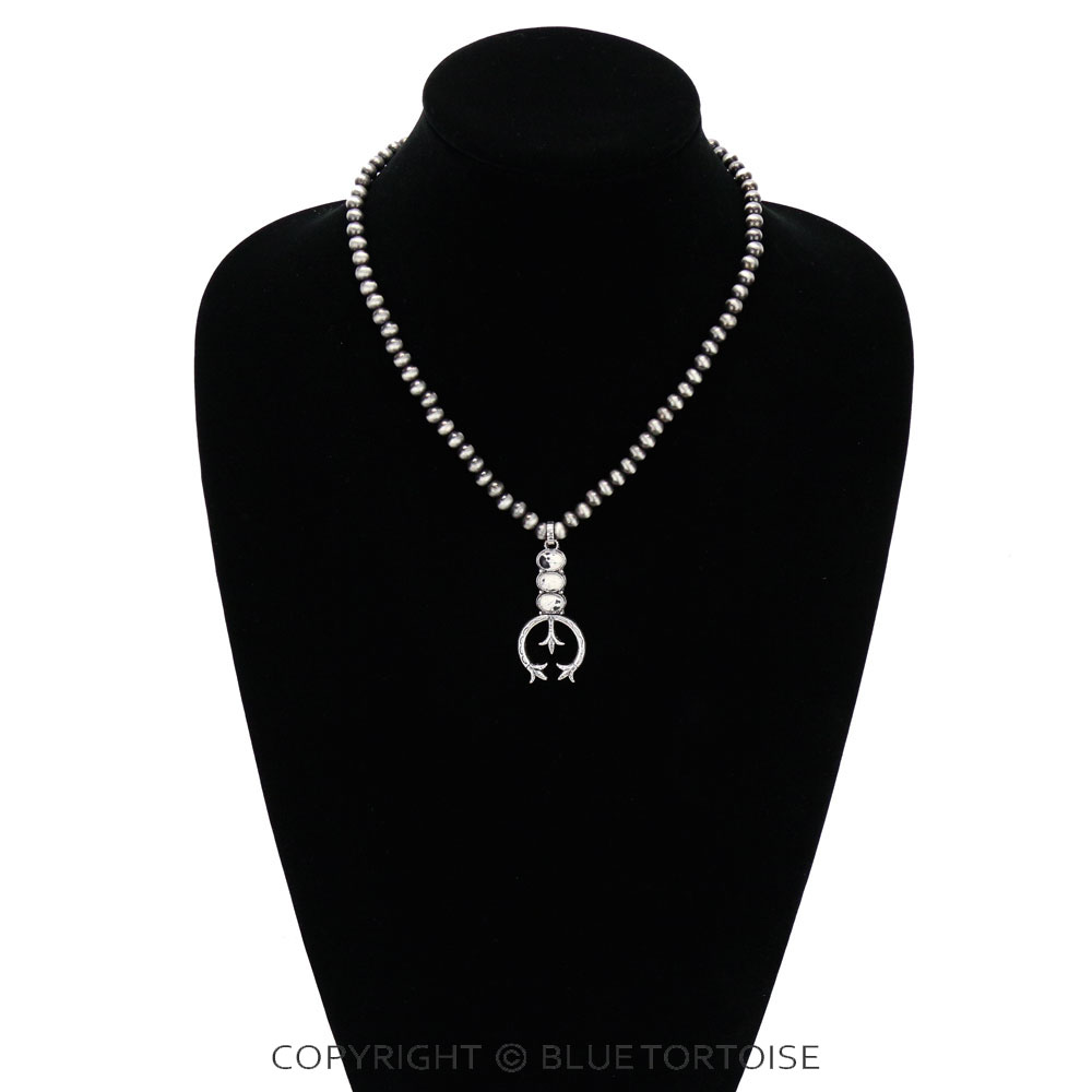 Western Navajo Style Pearl with Squash Blossom Pendant Necklace - Image 2