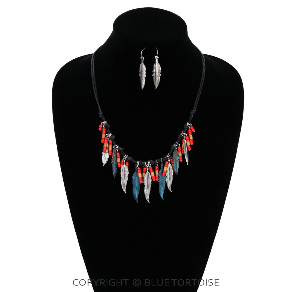 Western Acrylic Bead with Feather Necklace Set - Image 2
