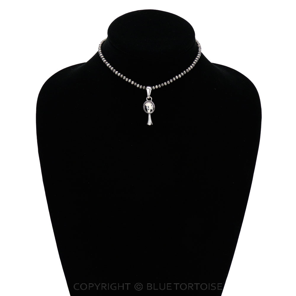 4mm Navajo Style Pearl with Single Squash Blossom Pendant Choker - Image 2