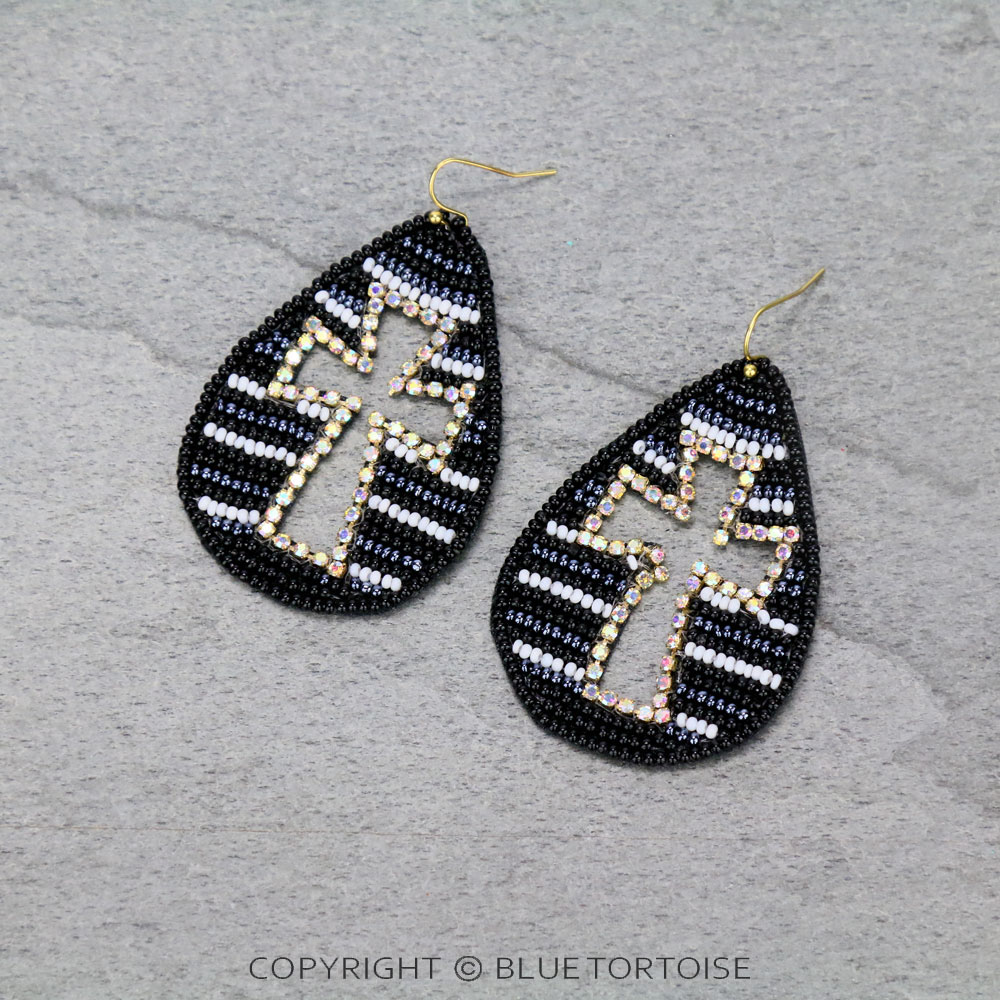 Seed Bead Cross Dangle Earrings