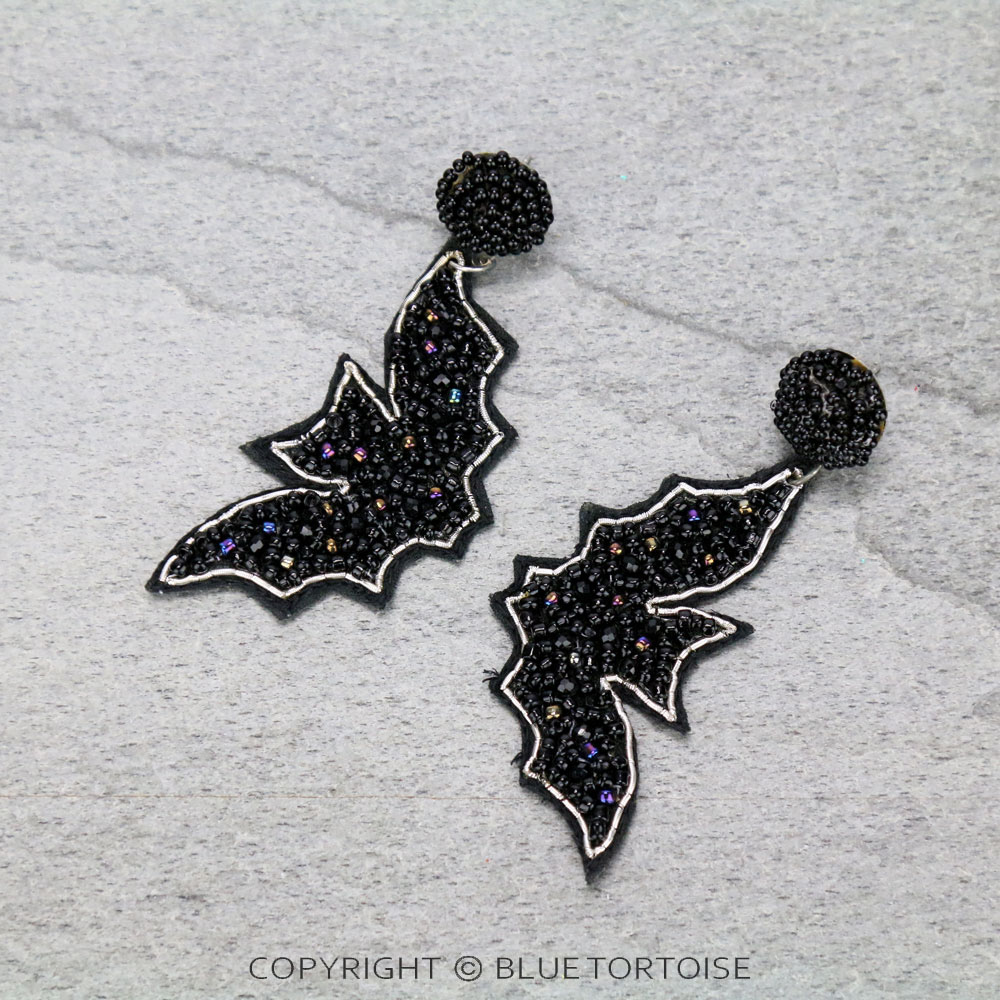 Halloween Seed Bead Bat Stud Earrings