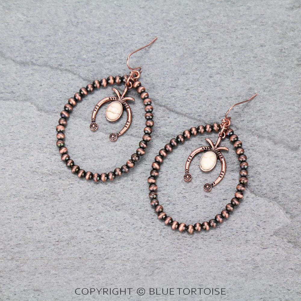 Navajo Style Pearl with Squash Blossom Charm Dangle Earrings