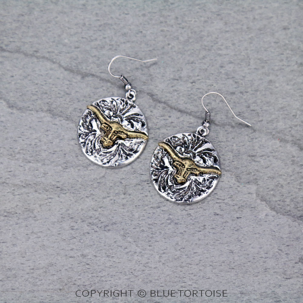 Western Style Steer Skull Dangle Earrings