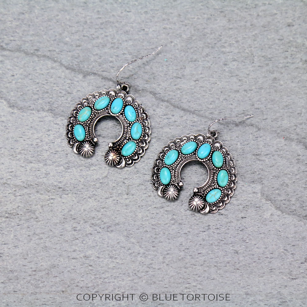 Western Squash Blossom Semi Stone Dangle Earrings