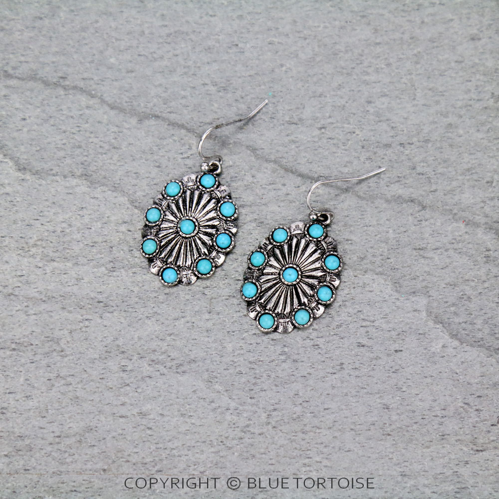 Western Concho Semi Stone Dangle Earrings