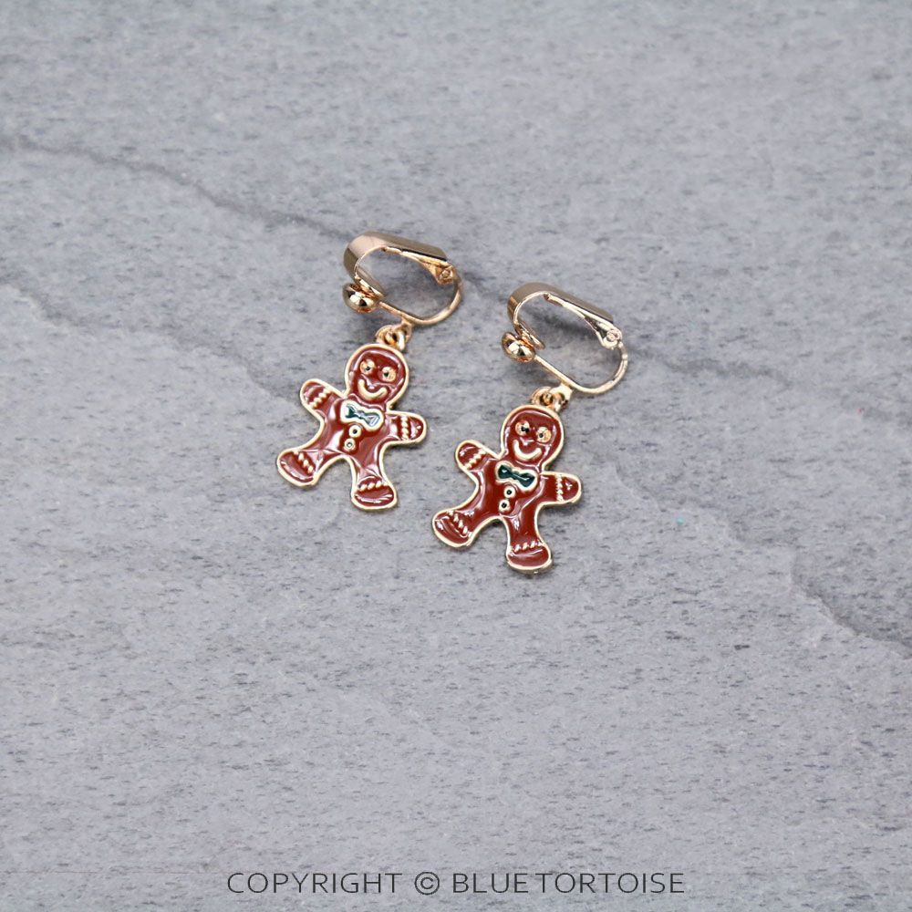 Christmas Epoxy Gingerbread Clip On Earrings