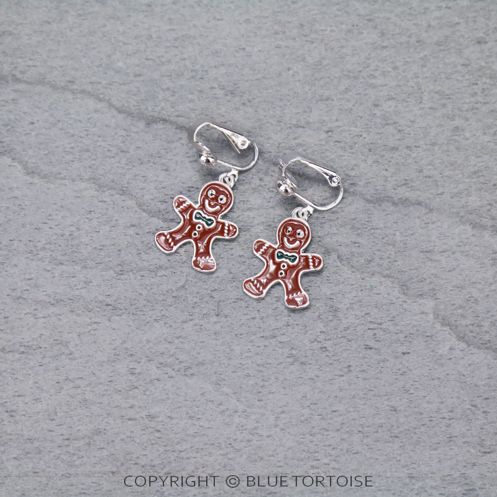 Christmas Epoxy Gingerbread Clip On Earrings