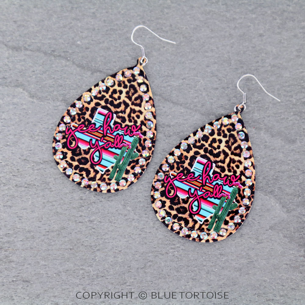 Texas Map Printed Metal Teardrop Dangle Earrings