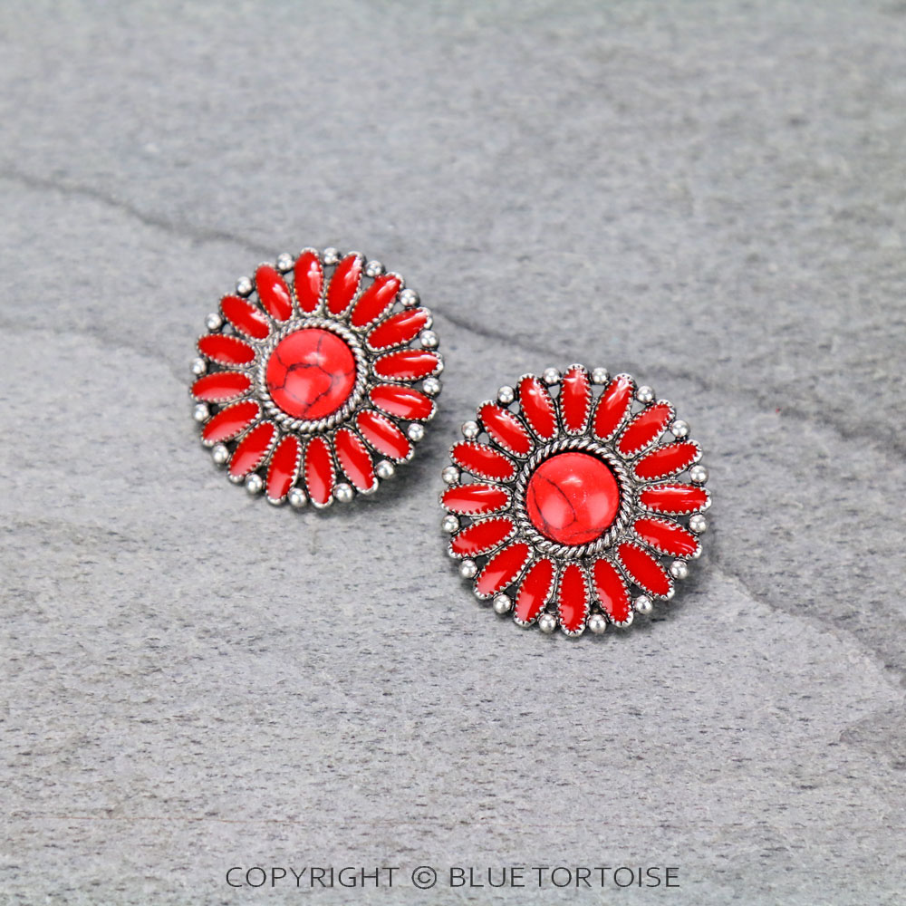 Western Epoxy Concho Stud Earrings