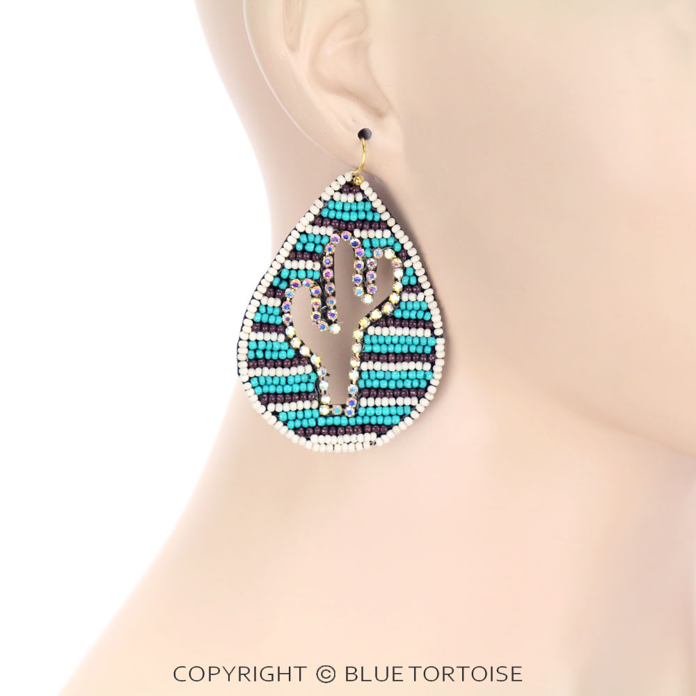 Seed Bead Cactus Dangle Earrings - Image 2