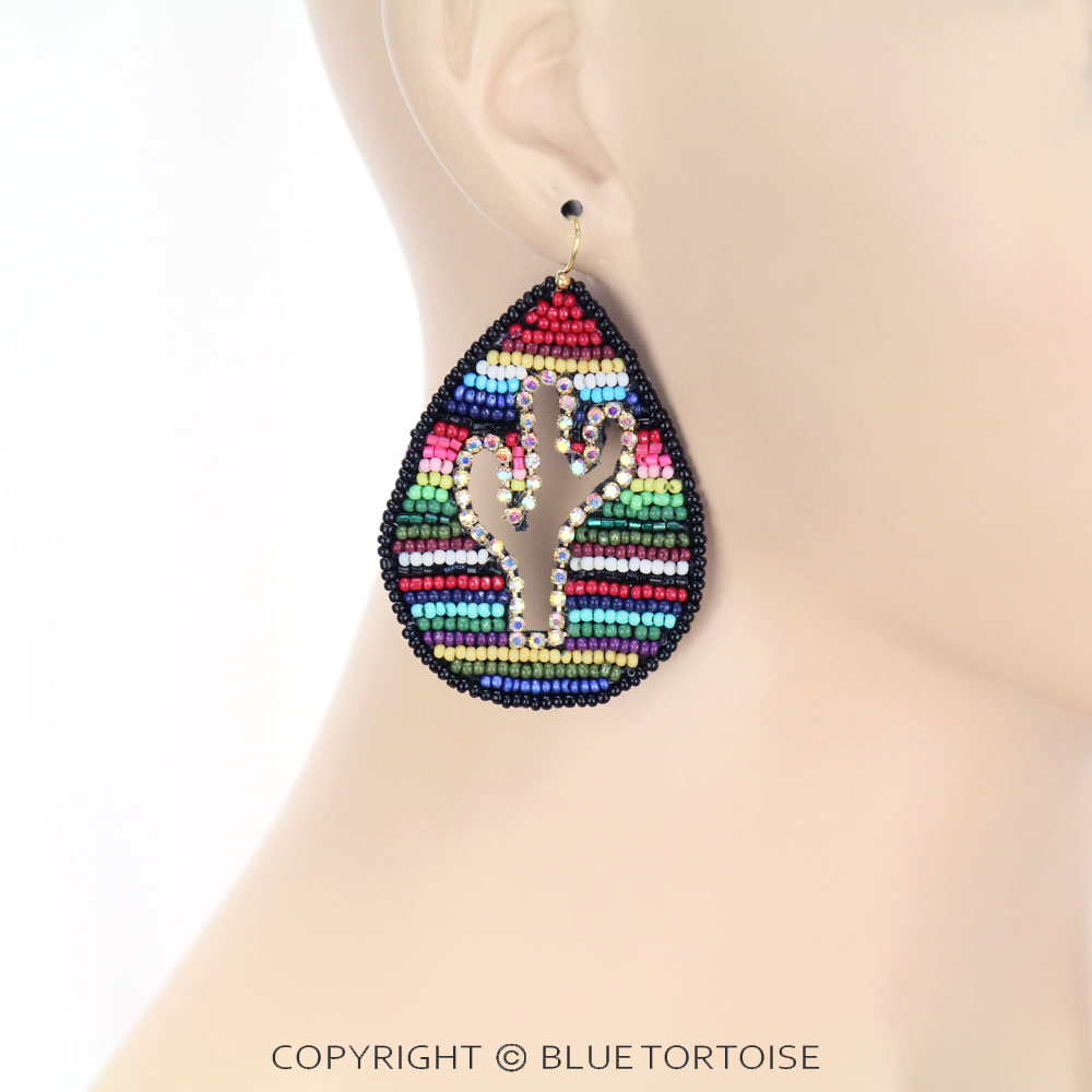 Seed Bead Cactus Dangle Earrings - Image 2