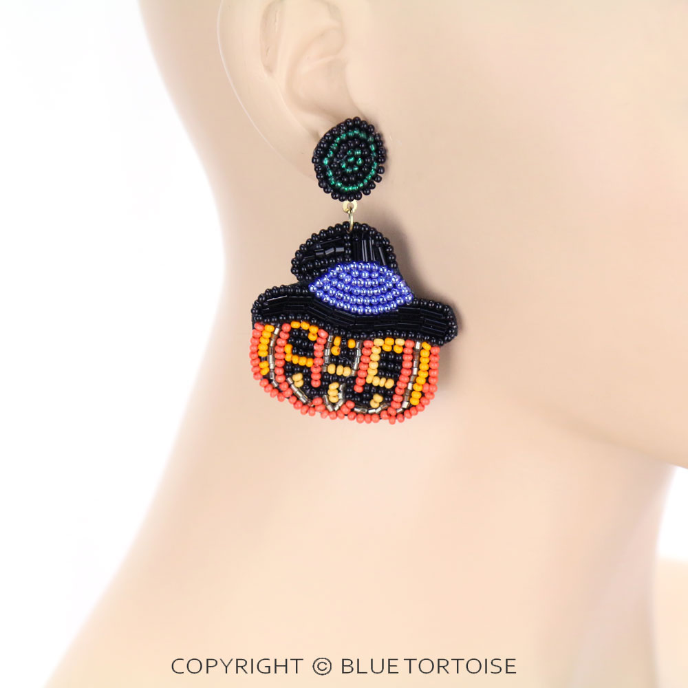 Halloween Seed Bead Pumpkin Stud Earrings - Image 2