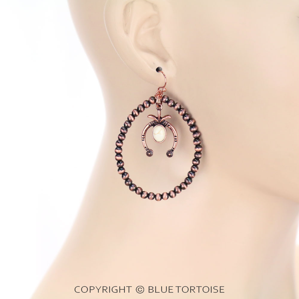 Navajo Style Pearl with Squash Blossom Charm Dangle Earrings - Image 2