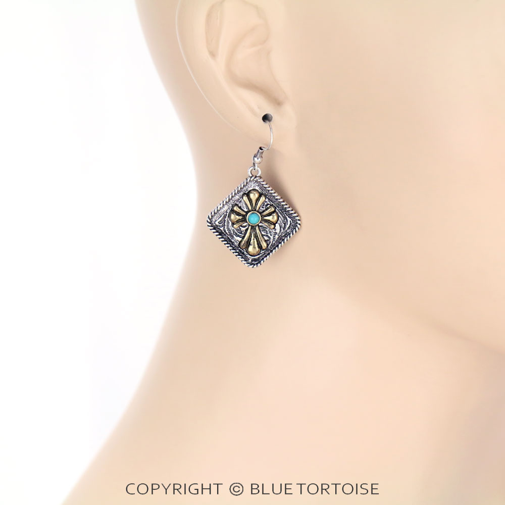 Western Style Cross Dangle Earrings - Image 2