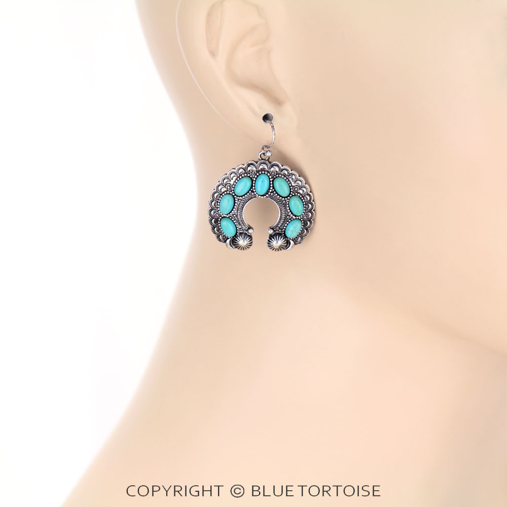 Western Squash Blossom Semi Stone Dangle Earrings - Image 2